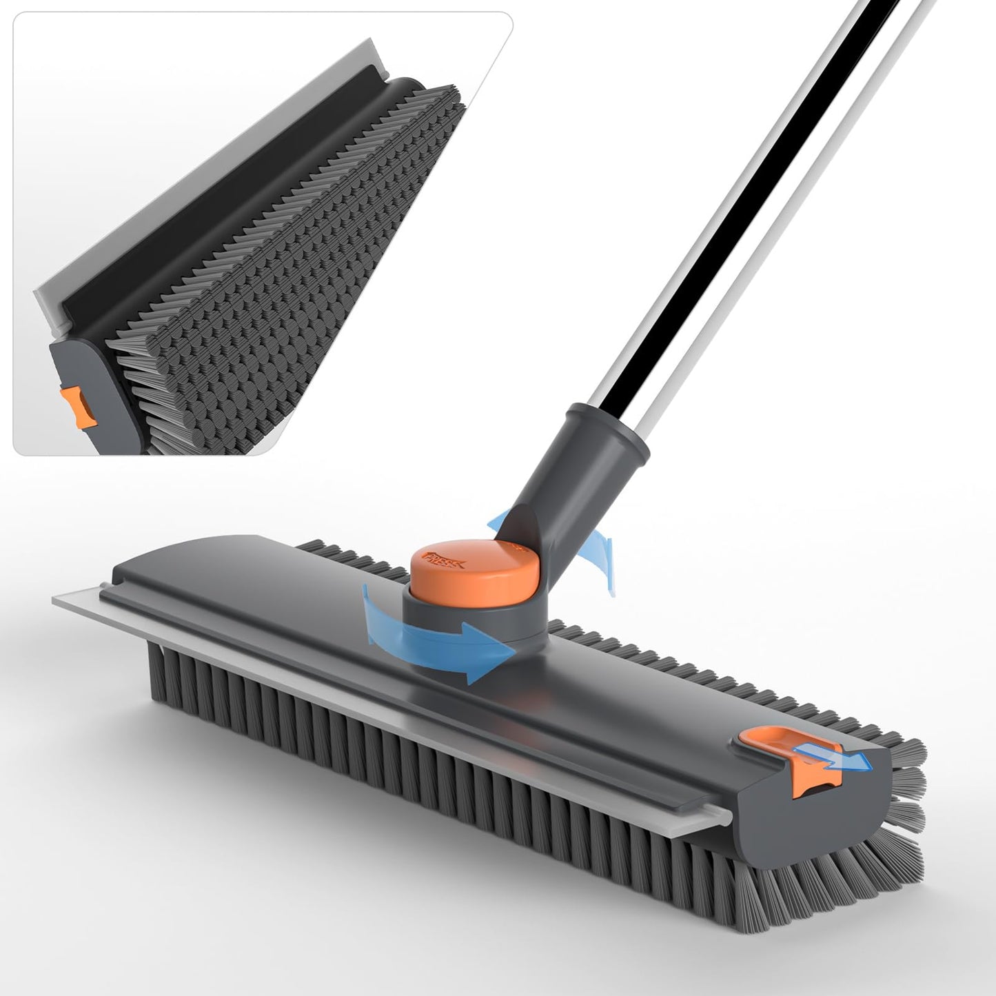 Scrub Brush with Long Handle, Floor Scrub Brush Squeegee Broom for Cleaning, 3 in 1 Shower Scrubber Floor Broom Squeegee for Concrete Tile Wall Deck Patio White