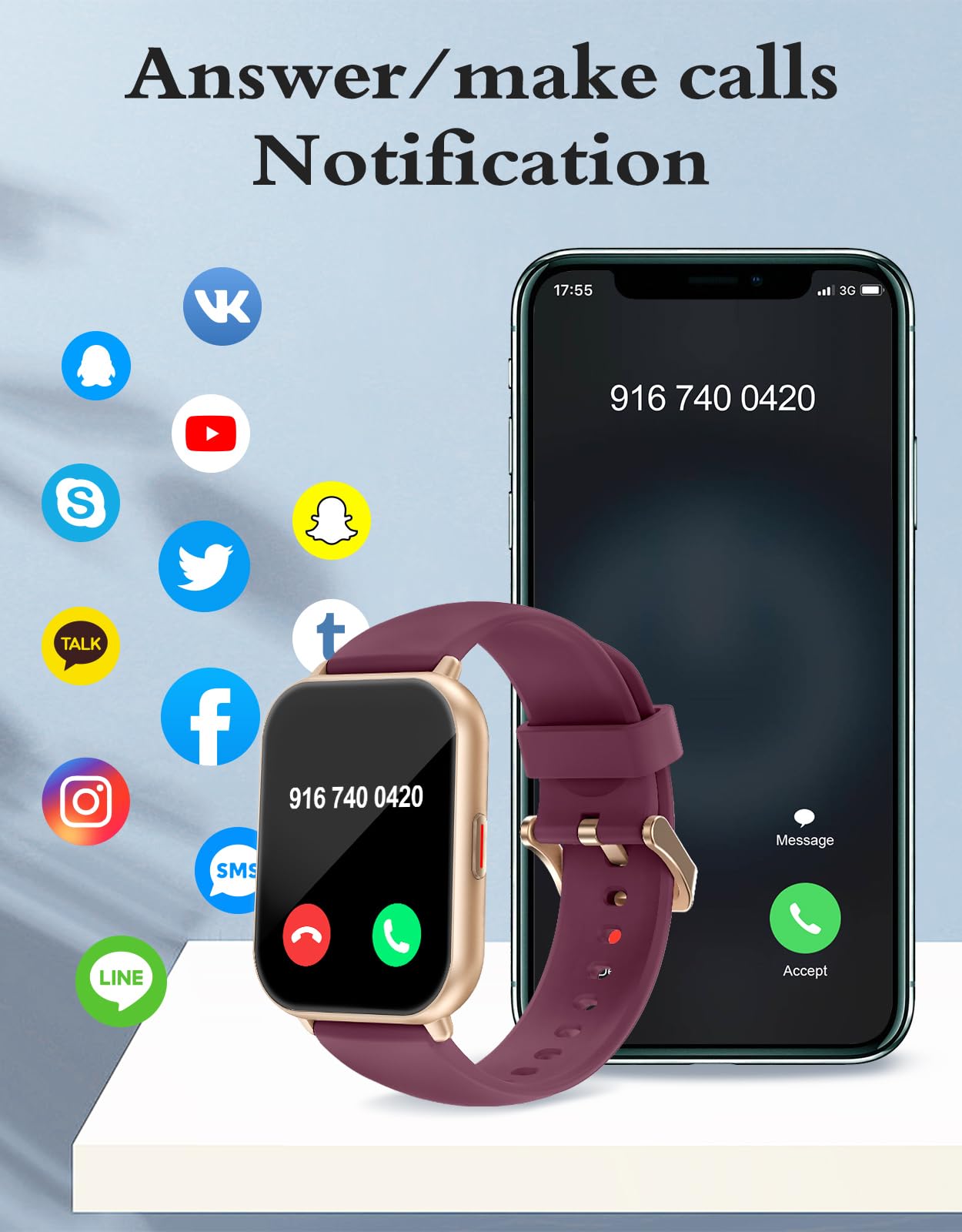RUIMEN Smart Watches for Women Men (Answer/Make Calls, 2 Bands Included), 1.8" Smartwatch for iOS/Android Phones, Fitness Tracker Heart Rate/Sleep Monitor Digital Watch Waterproof Milky White
