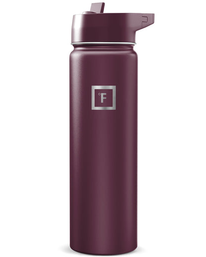 IRON °FLASK Camping & Hiking Hydration Flask with Straw, Wide Mouth Insulated Stainless Steel Sports Water Bottle - Midnight Black 24 oz - Straw (1 Lid)