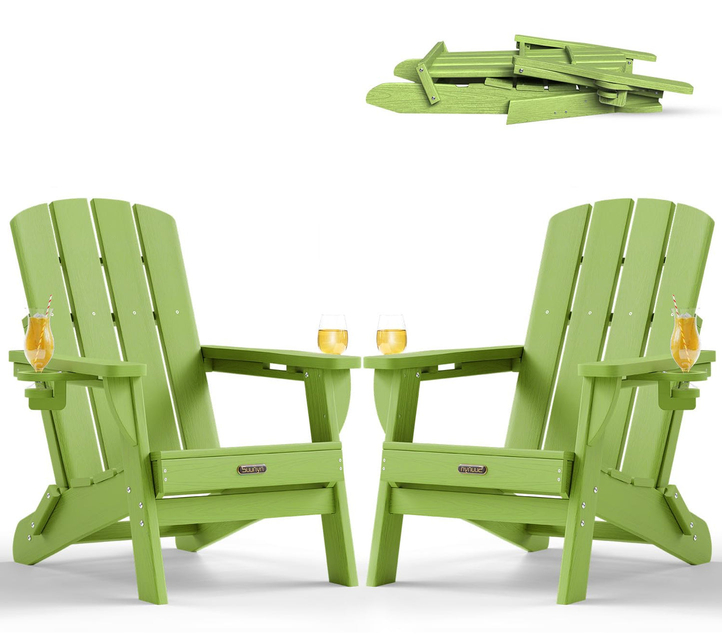 Folding Adirondack Chair, HDPE Adirondack Chairs with 2 Cup Holder, Plastic All-Weather Fire Pit Chairs, Outdoor Lawn Chair for Patio Garden (Grey)