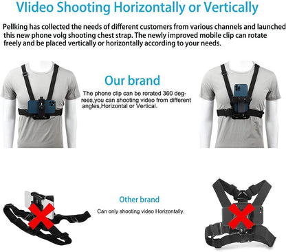 PellKing Mobile Phone Chest Mount Harness Strap Holder Cell Phone Clip Action Camera POV for Samsung iPhone Plus etc