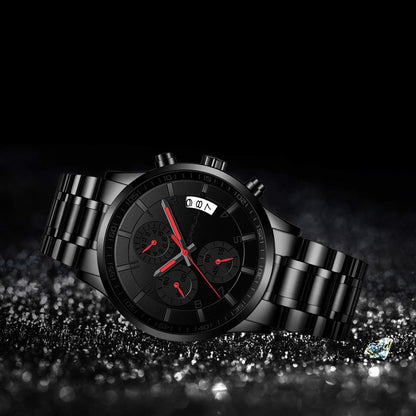 CRRJU Men's Fashion Stainless Steel Watches Date Waterproof Chronograph Wristwatches,Black Steel Band Waterproof Quartz Watch for Men