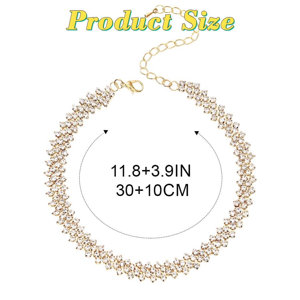 JEAIRTS Rhinestone Choker Necklace Gold Diamond Neck Chain Costume Jewelry