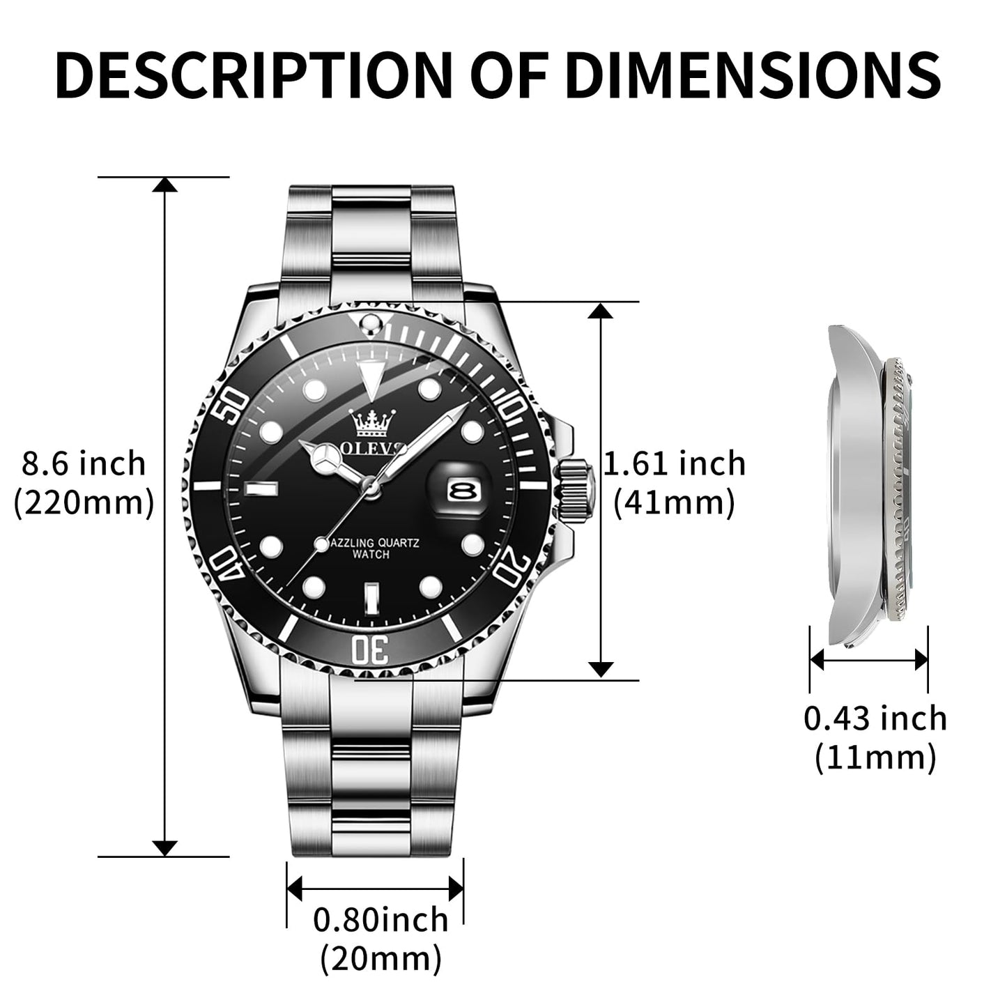 OLEVS Luxury Watches for Men Big Face Stainless Steel Business Dress Analog Quartz Watch with Day Waterproof Luminous Mens Wrist Watch