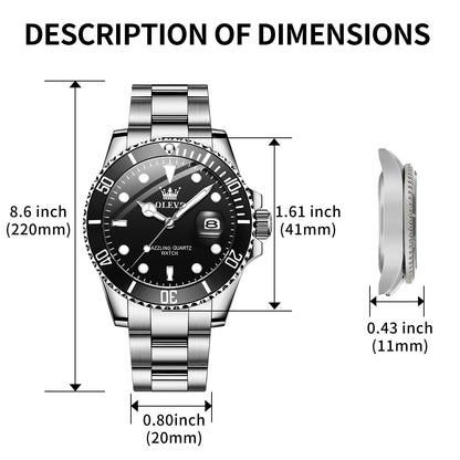 OLEVS Luxury Watches for Men Big Face Stainless Steel Business Dress Analog Quartz Watch with Day Waterproof Luminous Mens Wrist Watch