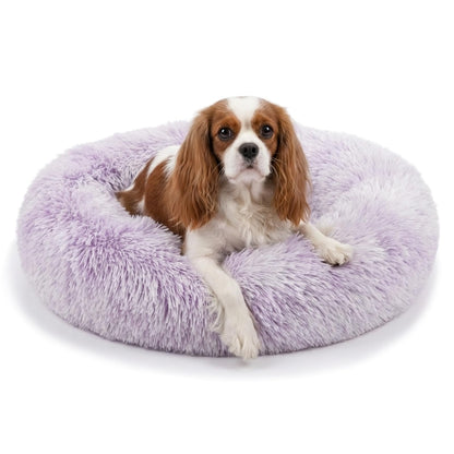 Small Calming Dogs Bed for Small Dogs Anti-Anxiety Machine Washable Fluffy Luxury Anti-Slip Waterproof Mute Base Warming Cozy Soft Pet Puppy Round Bed