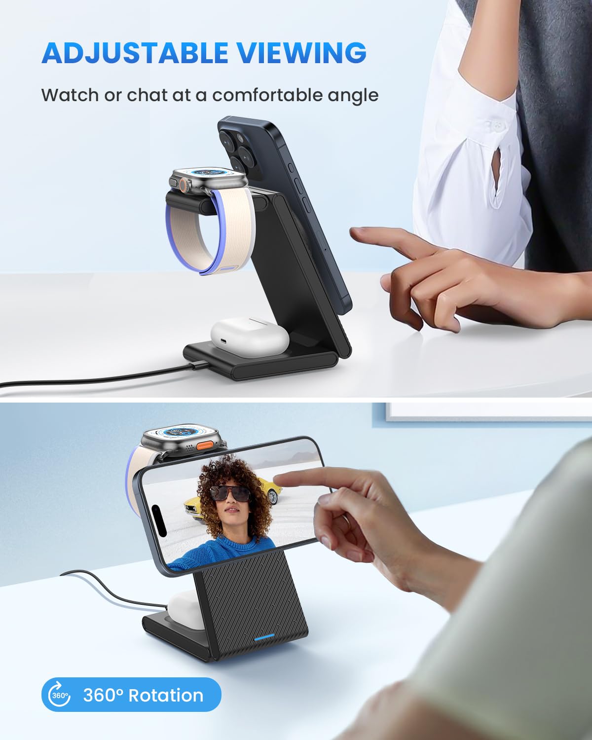 JoyGeek 3 in 1 Charging Station for Apple Devices, Wireless Charger Stand for iPhone 17/16/15/14/13/12/11/SE/X Pro Max Plus - Apple Watch 11/10/9/Ultra 2/8/SE/7/6/5 - AirPods Pro 2/3/2