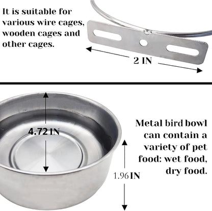 PINVNBY Parrot Feeding Cups Birds Food Dish Stainless Steel Parrot Feeders Water Cage Bowls with Clamp Holder for Cockatiel Conure Budgies Parakeet Parrot Macaw Small Animal Chinchilla Pack of 2