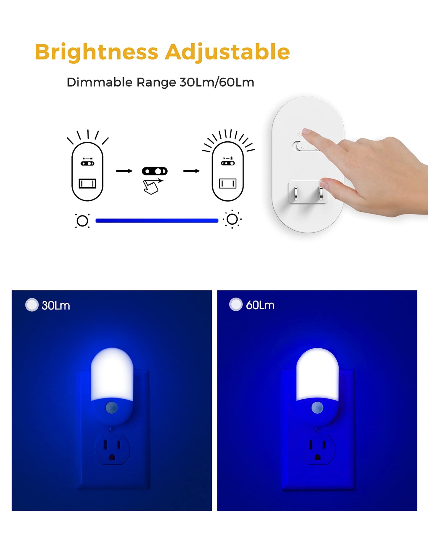L LOHAS LED Motion Sensor Night Light, 2Pack, Motion Activated Night Light, Night Lights Plug into Wall Motion Sensor, 3000K Warm White, Adjustable Brightness 30/60LM, for Kids Adults Bathroom Bedroom