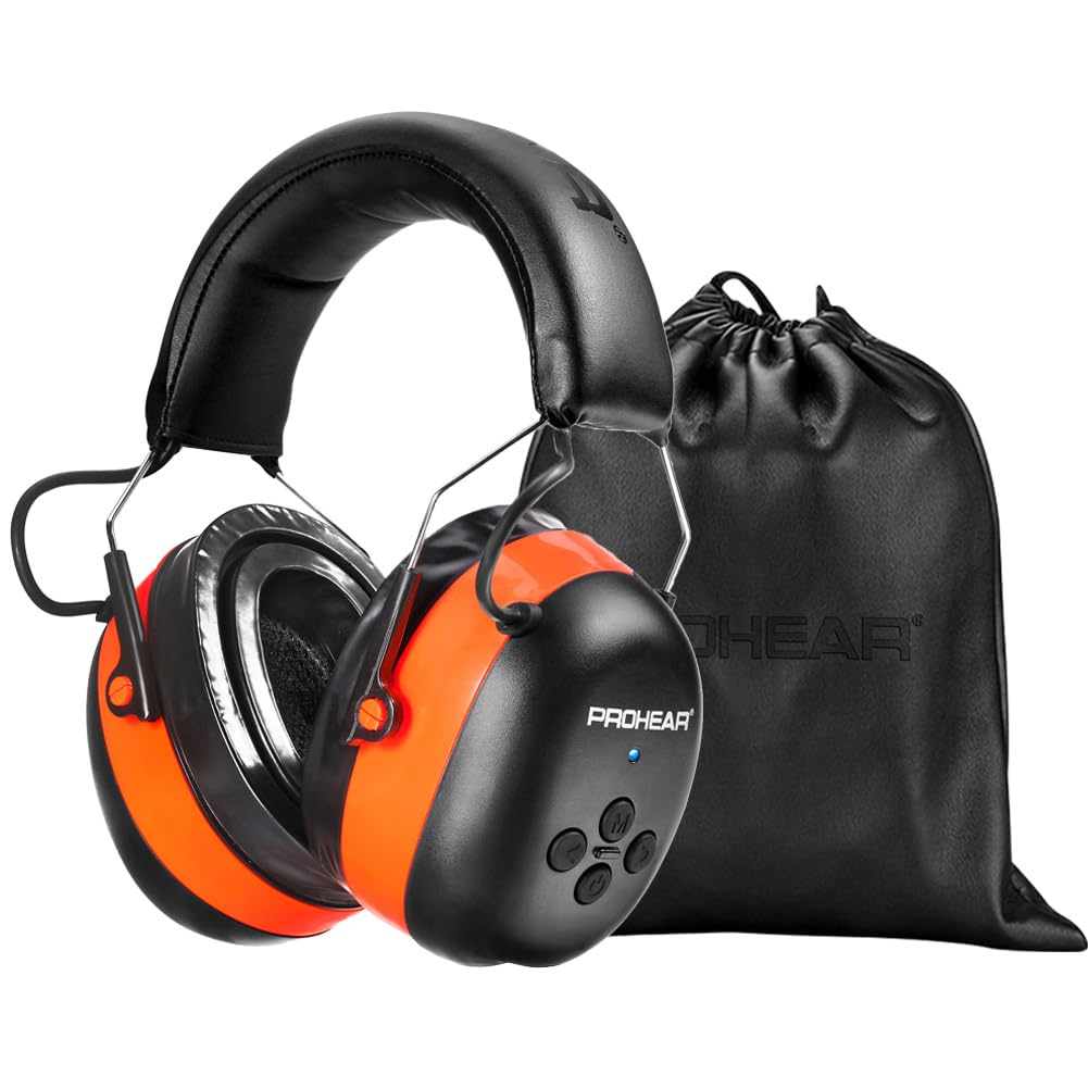 PROHEAR 037 Bluetooth 6.0 Hearing Protection Headphones with Rechargeable 1500mAh Battery, 30dB SNR Safety Noise Reduction Ear Muffs 120H Playtime for Mowing, Workshops, Snowblowing - Black