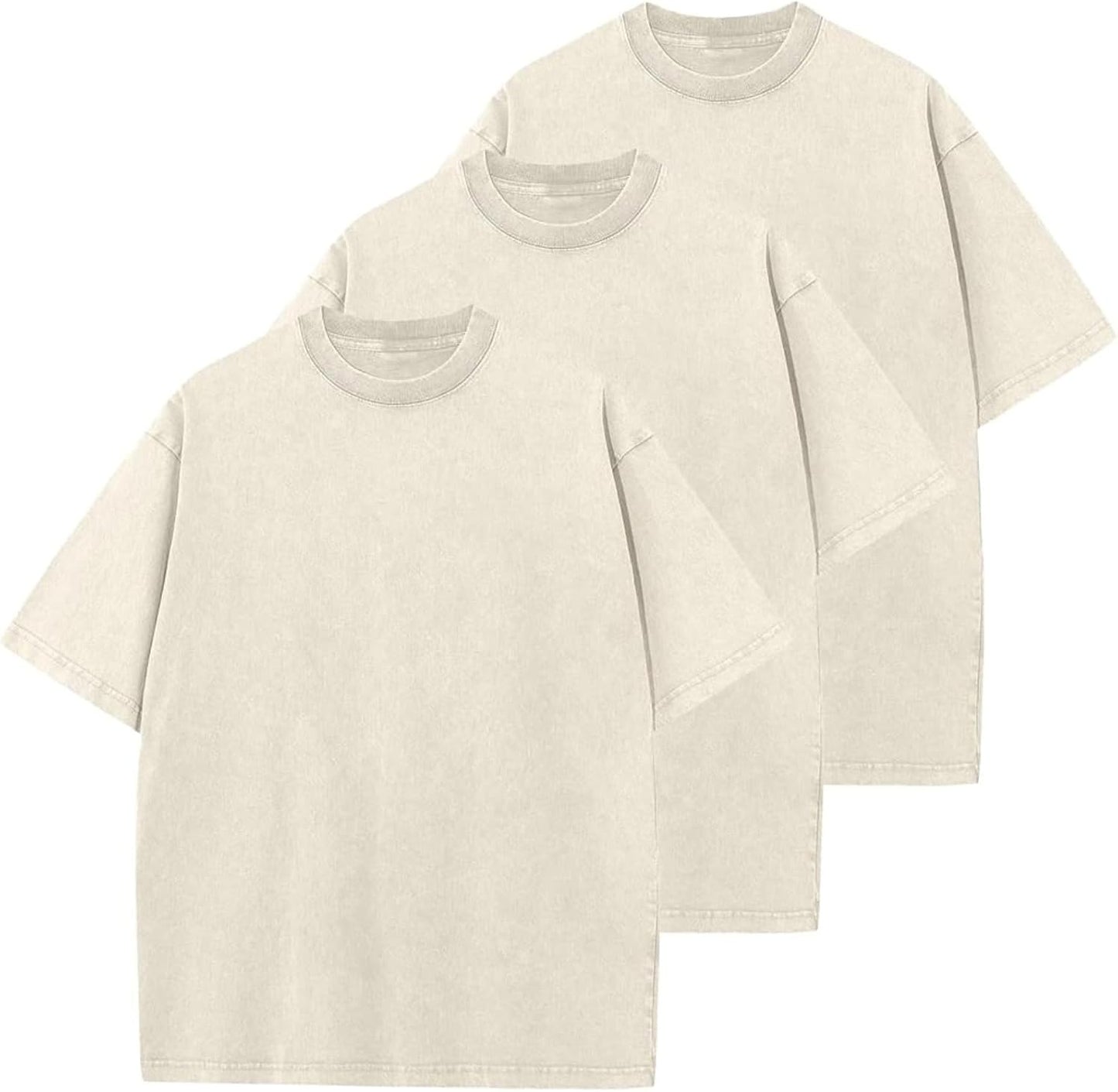 Men's Cotton T-Shirts Oversized Unisex Short Sleeves Casual Loose Wash Solid Basic Tee Tops