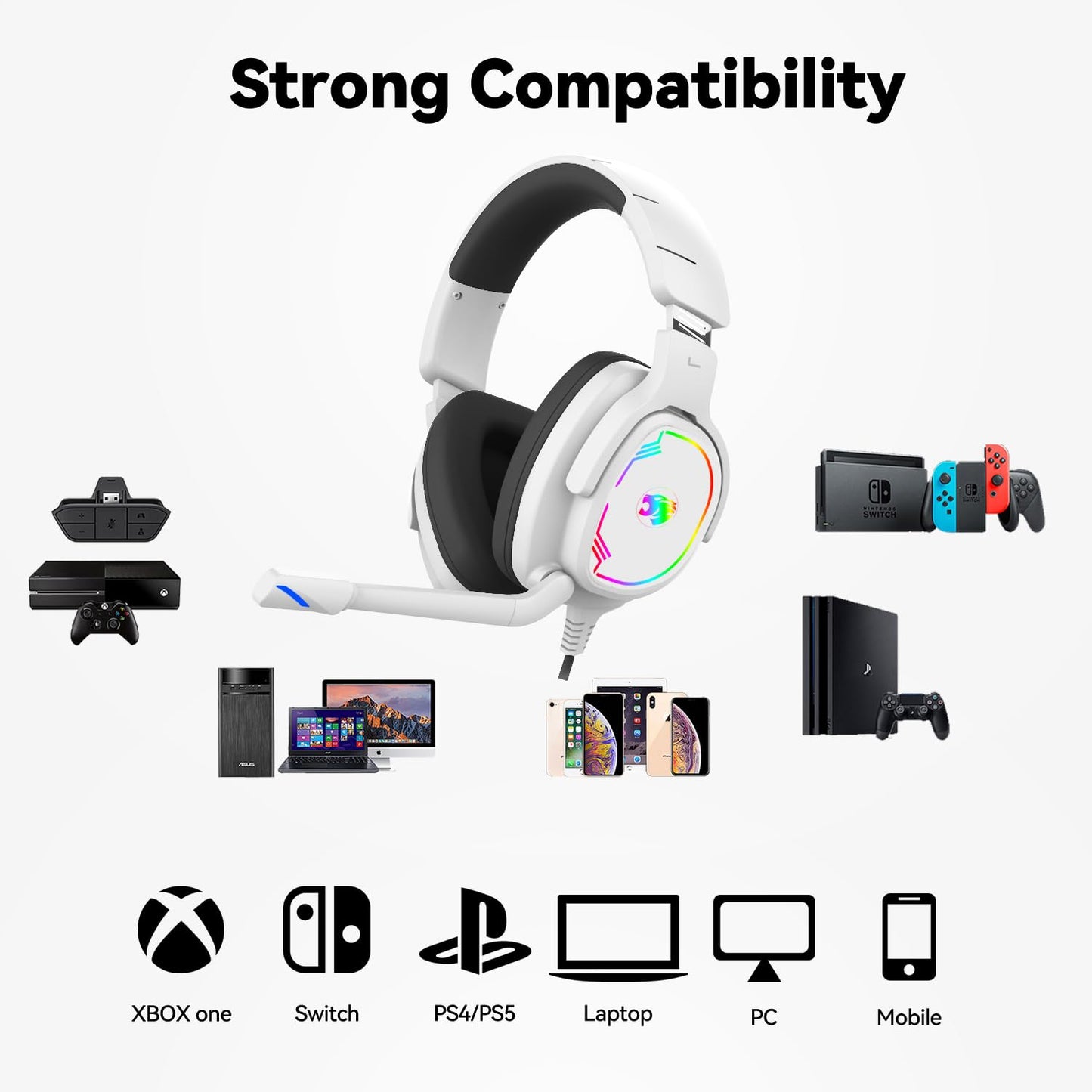 Jimonyer Gaming Headset for PS5 PS4 Xbox Series X|S PC Switch, 7.1 Surround Sound Over Ear Headphones with Noise Canceling Mic, RGB LED Light, Soft Memory Earmuffs Headset for Gaming or Work (Blue)