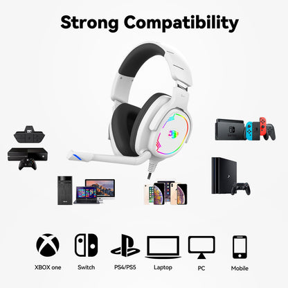 Jimonyer Gaming Headset for PS5 PS4 Xbox Series X|S PC Switch, 7.1 Surround Sound Over Ear Headphones with Noise Canceling Mic, RGB LED Light, Soft Memory Earmuffs Headset for Gaming or Work (Blue)