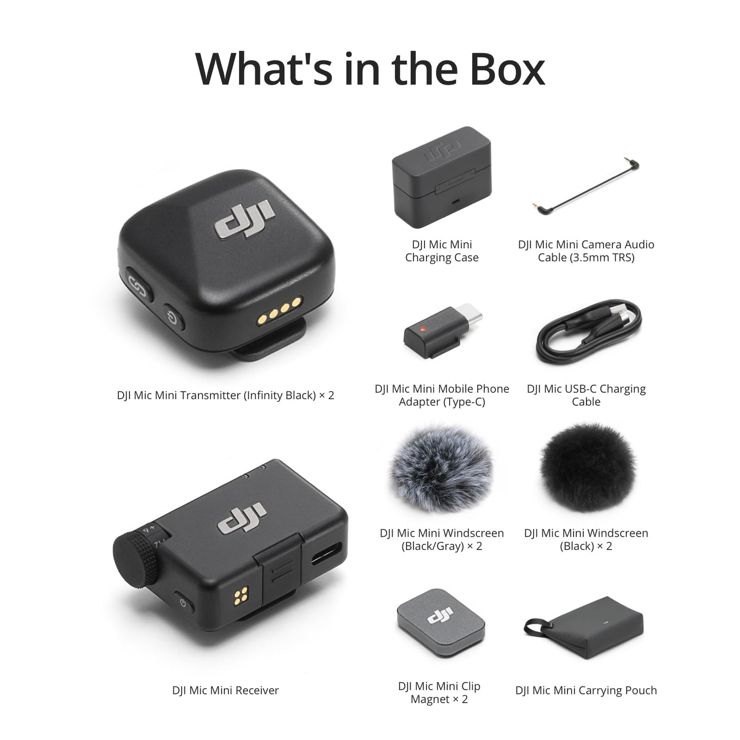 DJI Mic Mini (2 TX + 1 RX), Ultralight, Detail-Rich Audio | Noise Cancelling, Automatic Limiting, Wireless Microphone for Camera/iPhone/Android, Vlog, Streaming, 400m Transmission