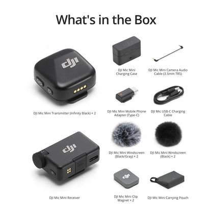 DJI Mic Mini (2 TX + 1 RX), Ultralight, Detail-Rich Audio | Noise Cancelling, Automatic Limiting, Wireless Microphone for Camera/iPhone/Android, Vlog, Streaming, 400m Transmission