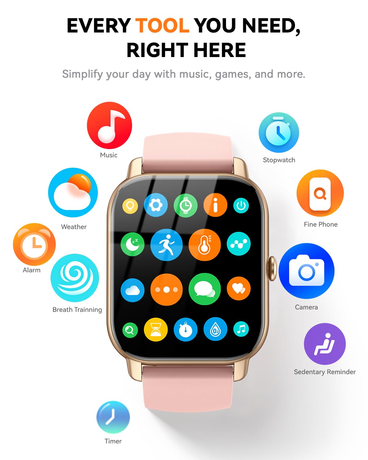 Smart Watches for Men Women, Fitness Tracker with Activity Counter/Sleep Monitor, IP68 Waterproof Smart Watch for Android iPhone iOS Compatible (Jet Black, 1.83)