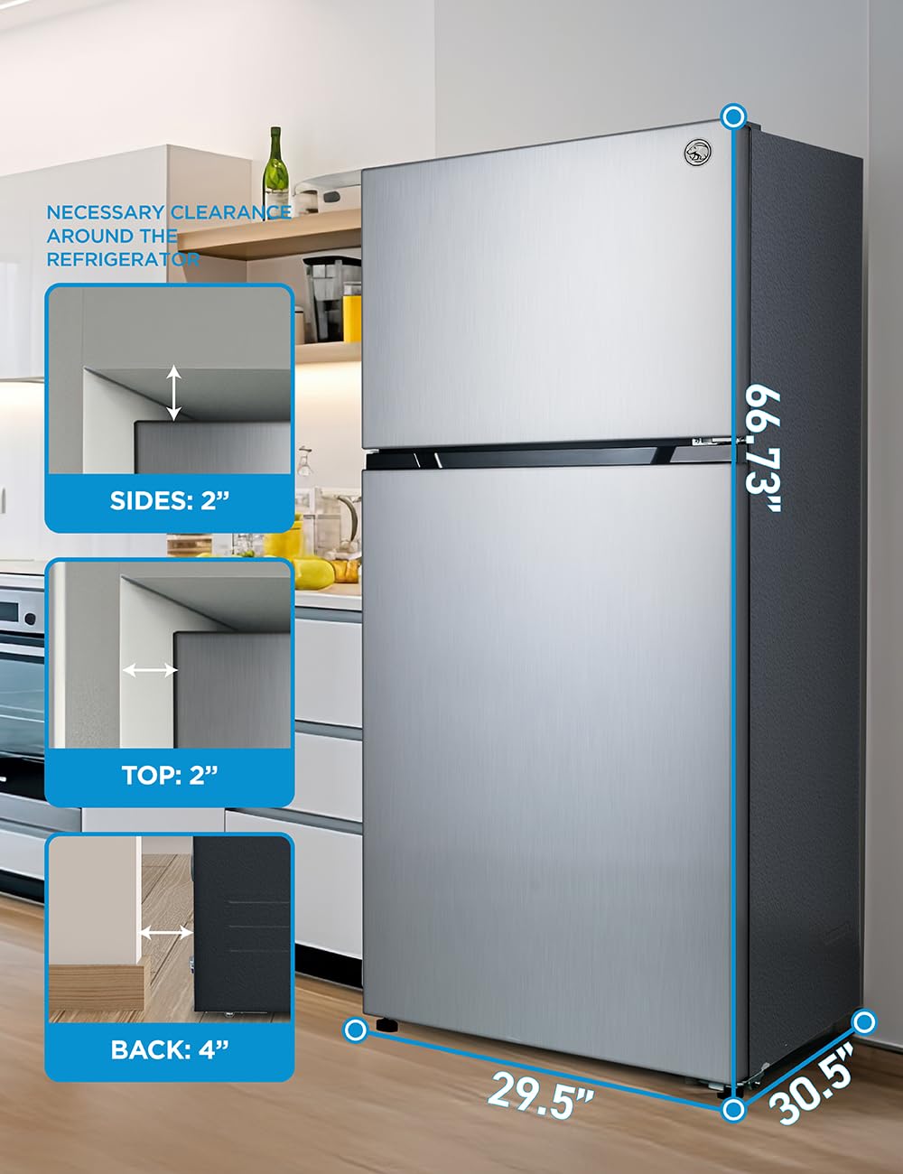 Commercial Cool 20 Cu. Ft. Top Mount Refrigerator with Freezer, 2-Door Refrigerator with Top Freezer and Adjustable Temperature Control, Ice Maker Ready, Energy Star Certified, Stainless Look