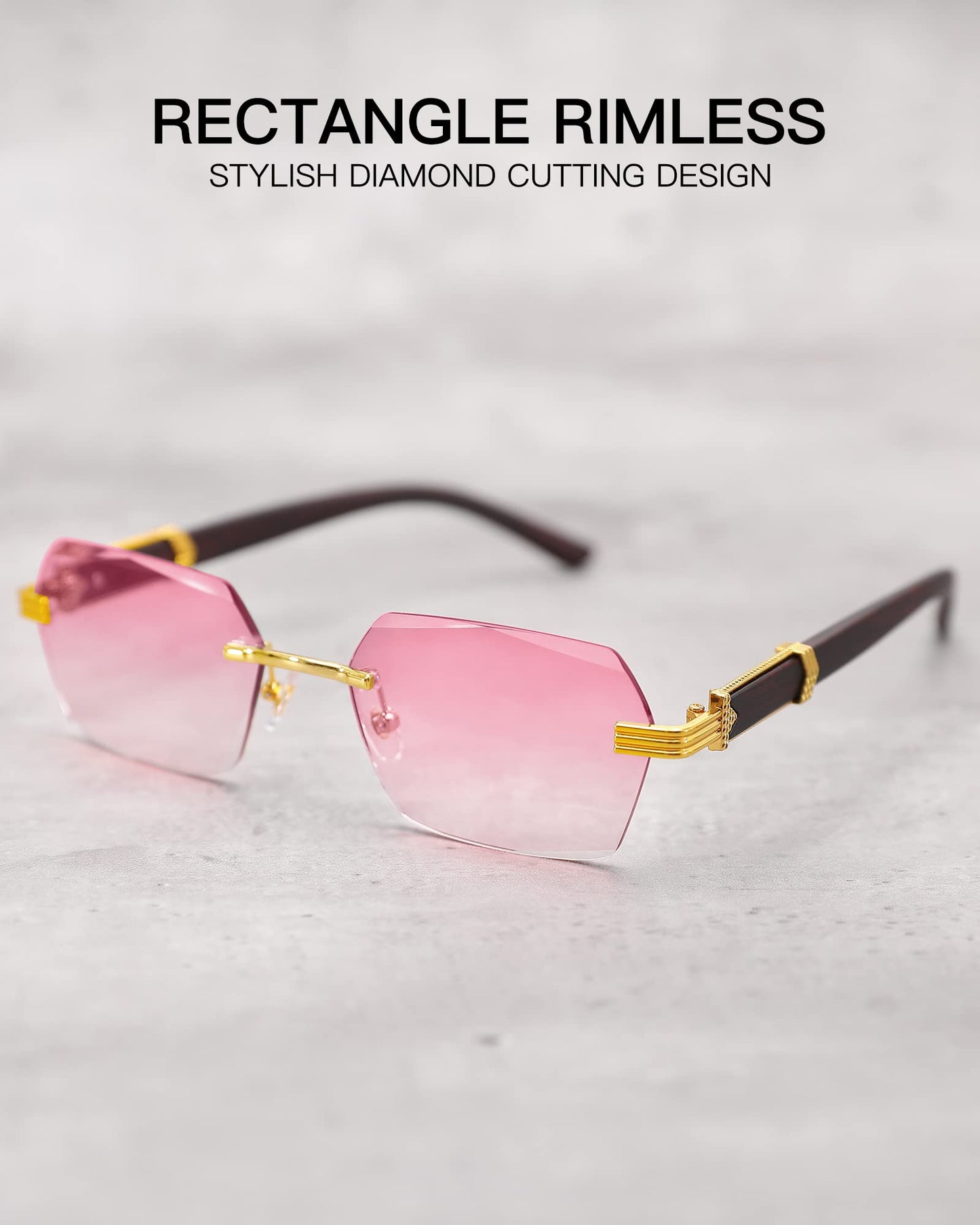 Pro Acme Rimless Rectangle Sunglasses for Men Women Hexagon Shade Eyewear Frameless y2k Glasses