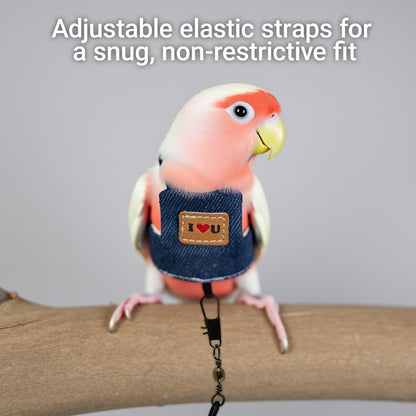 Bird Flight Harness Vest, Adjustable Training Design Anti-Bite, Suit with Leash for Parakeets Cockatiels Conures Budgies, Bird Flying Clothes with Rope and Handle (Cowboy L)