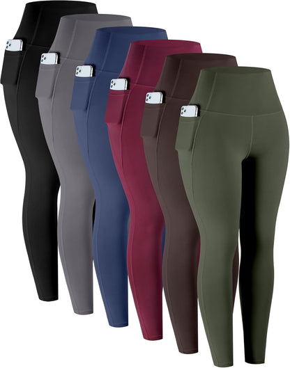 LZYVOO Leggings with Pockets for Women, 6 Packs Soft High Waisted Tummy Control Workout Yoga Pants