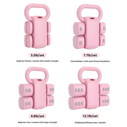 Adjustable Dumbbell Set of 2, 4 in 1 Free Weights for Women with Fast Adjustment, Home Gym & Outdoor Exercise Training, Includes 2.2lb 3.3lb 4.4lb 5.5lb Hand Weights, Compatible with Kettlebells