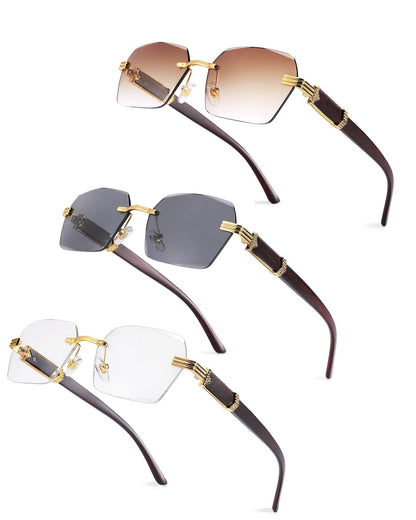 Pro Acme Rimless Rectangle Sunglasses for Men Women Hexagon Shade Eyewear Frameless y2k Glasses
