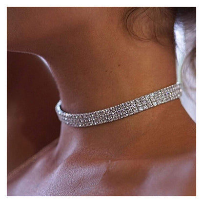 Zealmer 3 Row Rhinestone Choker Necklace for Women 18K Gold Plated