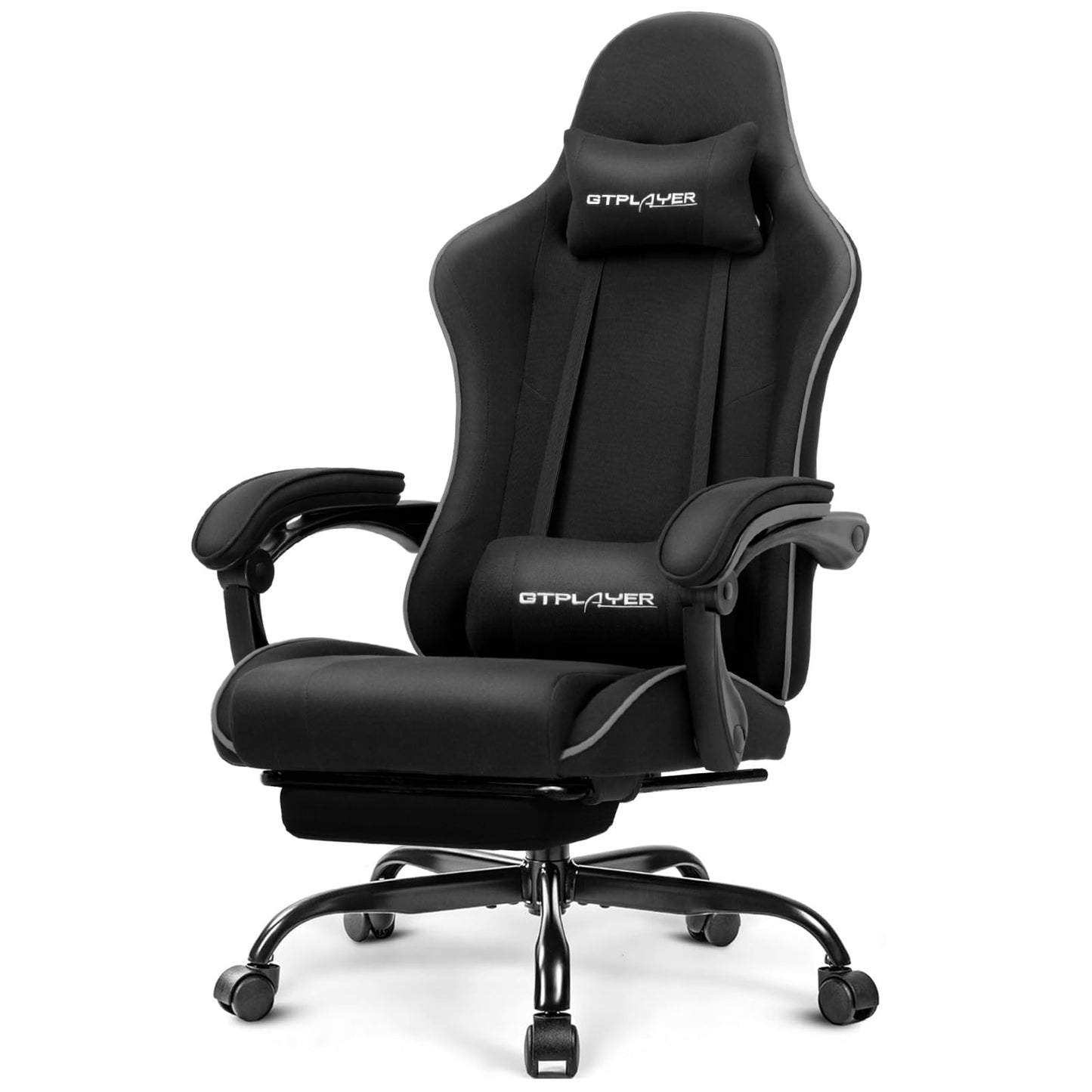 GTPLAYER Gaming Chair, Computer Chair with Footrest and Lumbar Support, Height Adjustable Game Chair with 360°-Swivel Seat and Headrest and for Office or Gaming (Pearl White)