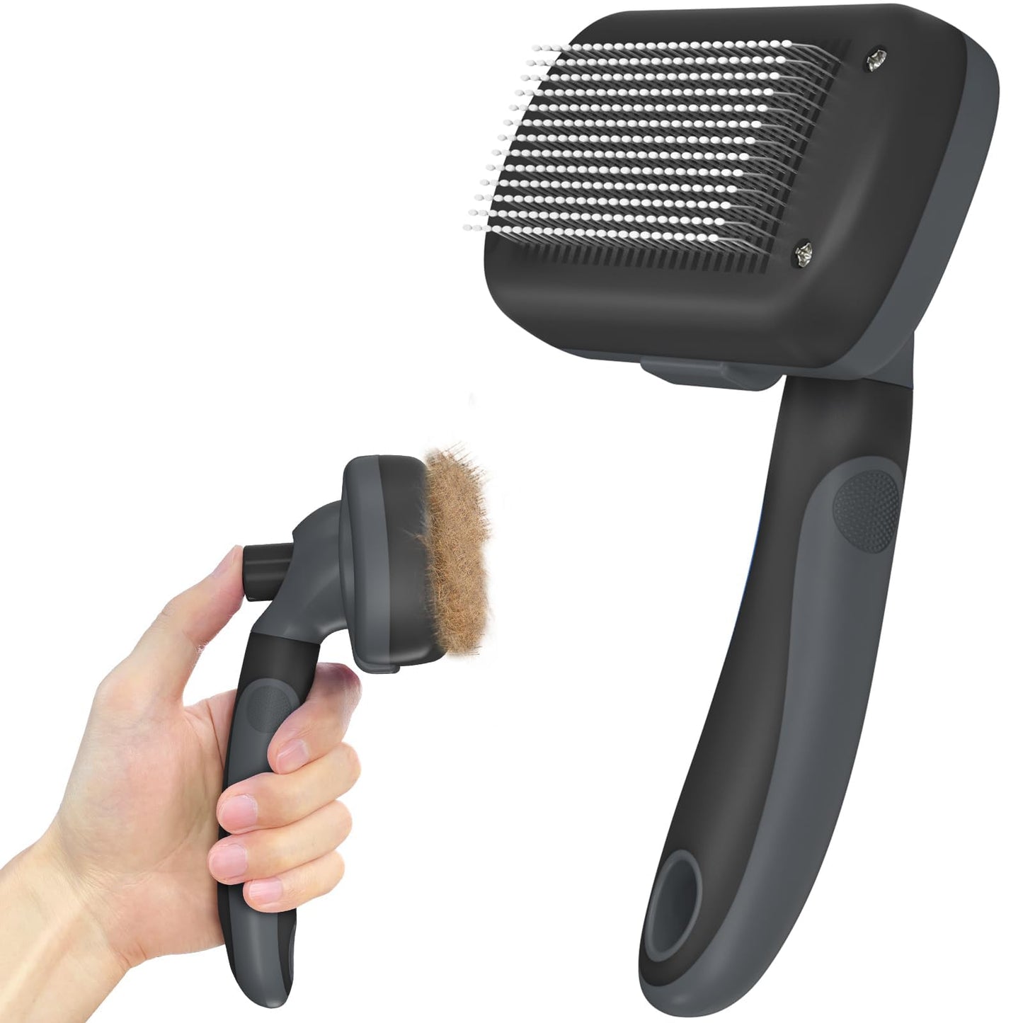 Dipoo Self Cleaning Shedding Brush - Skin Friendly Grooming Tool for Dogs, Cats, and Puppies, Deshedding and Hair Removal for Long and Short Haired Pets, Black