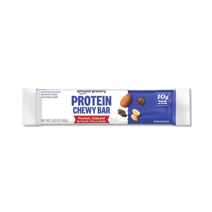 Amazon Brand - Happy Belly Protein Chewy Bars, Peanut, Almond & Dark Chocolate, 5 Count (Pack of 2)