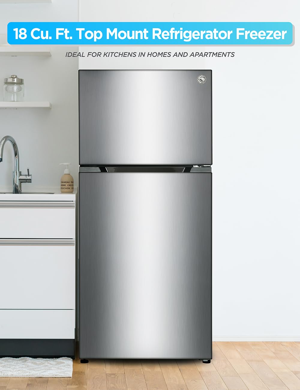 Commercial Cool 20 Cu. Ft. Top Mount Refrigerator with Freezer, 2-Door Refrigerator with Top Freezer and Adjustable Temperature Control, Ice Maker Ready, Energy Star Certified, Stainless Look