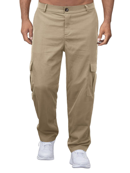 Comdecevis Mens Casual Cargo Pants Baggy Straight Leg Sweatpants with Large Flap Pockets Hiking Sports Trousers