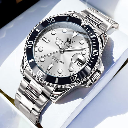 OLEVS Luxury Watches for Men Big Face Stainless Steel Business Dress Analog Quartz Watch with Day Waterproof Luminous Mens Wrist Watch