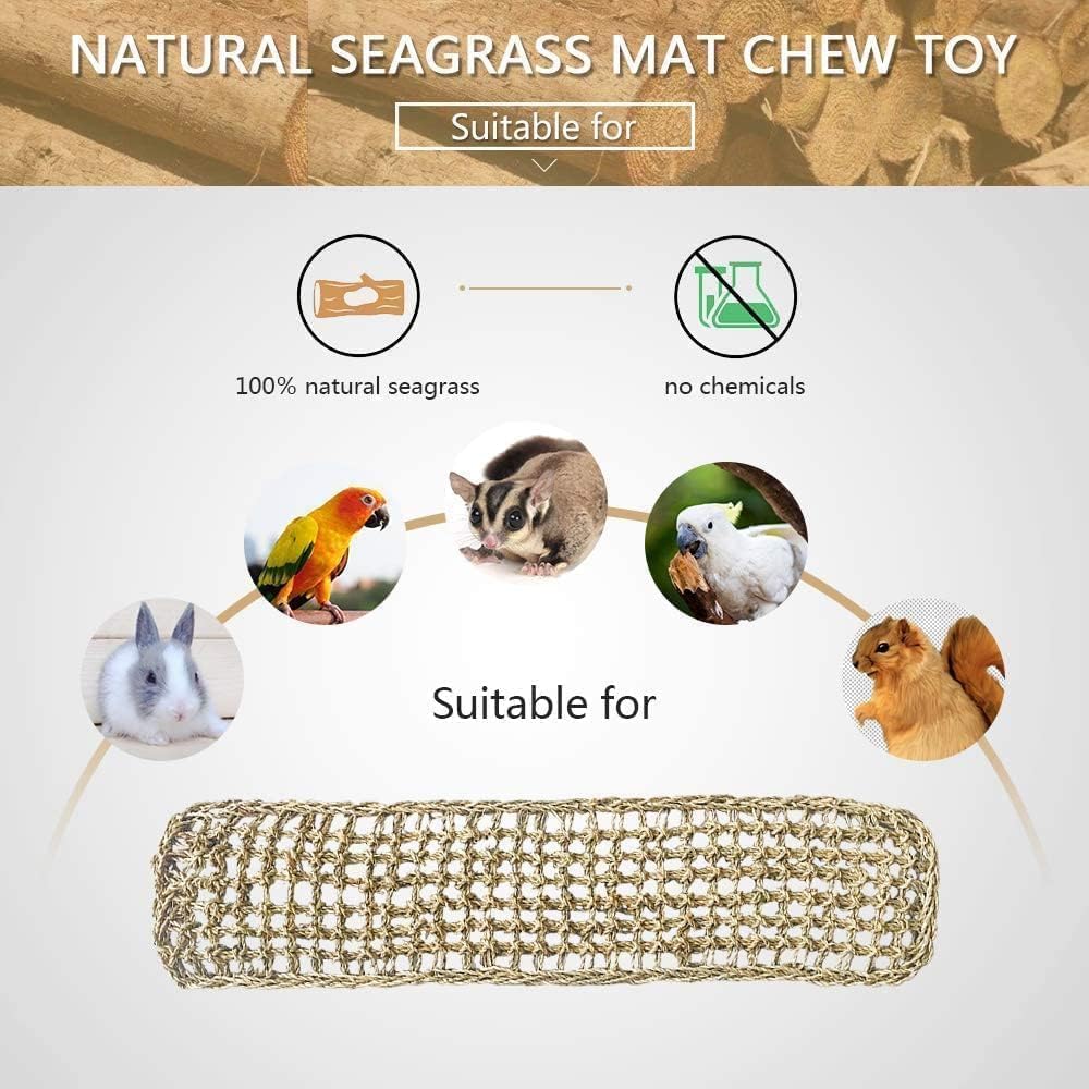 Bird Seagrass Mat 30 x 7 Inch Parrot Natural Seagrass Woven Net Hammock Parakeet Climbing Rope Ladder Mat Chew Toys Cage Accessories for Pigeon Macaw Cockatiel Conure Cockatoo Rat Bearded Dragon