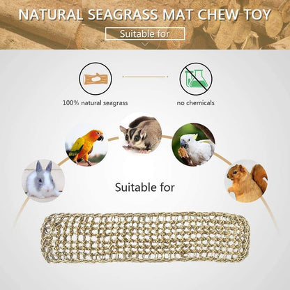 Bird Seagrass Mat 30 x 7 Inch Parrot Natural Seagrass Woven Net Hammock Parakeet Climbing Rope Ladder Mat Chew Toys Cage Accessories for Pigeon Macaw Cockatiel Conure Cockatoo Rat Bearded Dragon