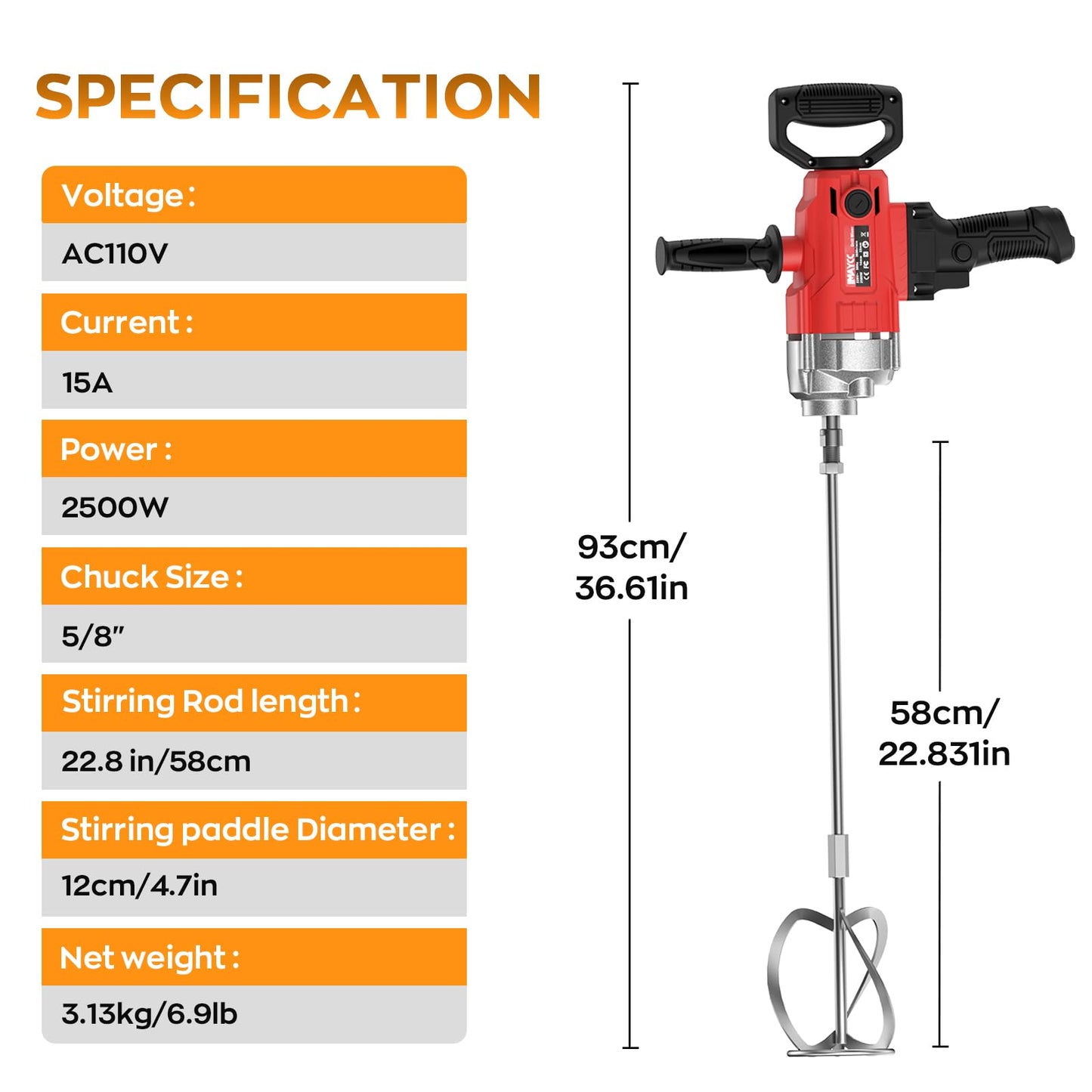 IMAYCC Handheld Cement Mixer, Portable Concrete Mixer,110V 6 Speed Mixing Drill, 2100W Drill Mixer for mud,Motar,Paint, Grout, Plaster,Thinset etc.