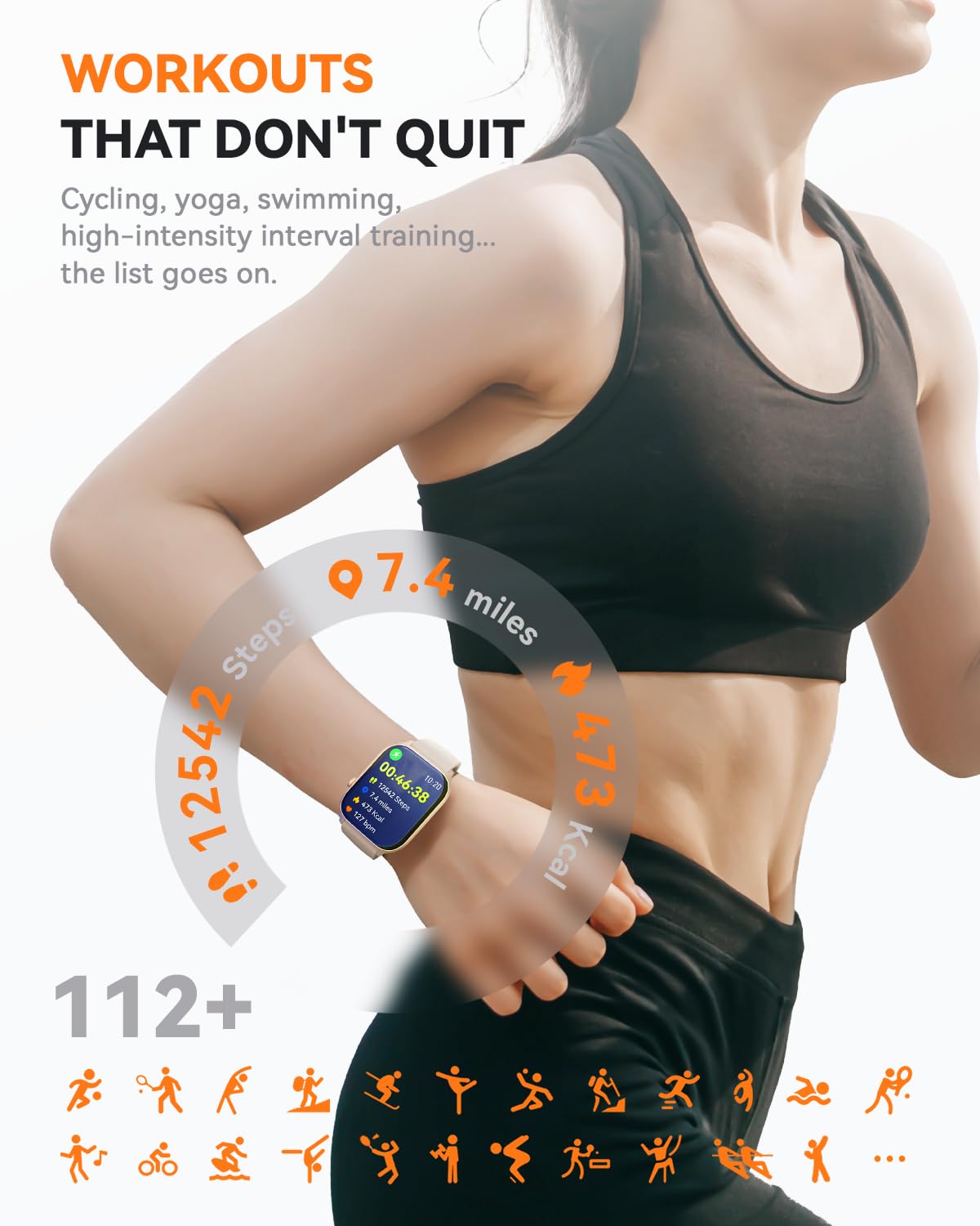 Smart Watches for Women Men, Fitness Tracker Watch with 110 Sports Modes, Step Counter/Sleep Monitor/Pedometer, IP68 Waterproof, Bluetooth Call & Music Control Smartwatch for iPhone/Android,Starlight