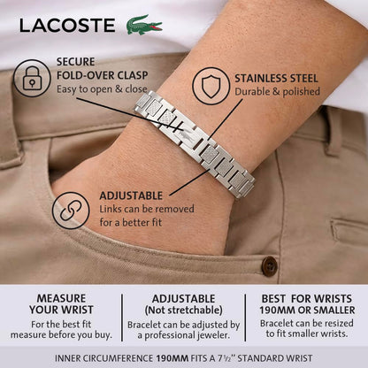 Lacoste Metropole Bracelet – Unisex H-Link with Crocodile Clasp – Adjustable Polished Finish Accessory