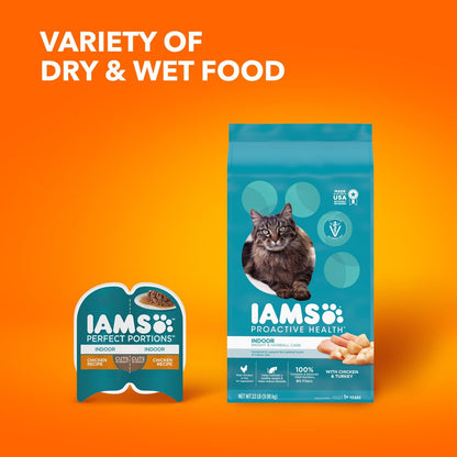 IAMS Proactive Health Indoor Dry Cat Food, Chicken & Turkey, 7 lb | Vet-recommended, Real Chicken #1 Ingredient, Proprietary Fiber Blend, Prebiotics for Healthy Digestion, Hairball Control