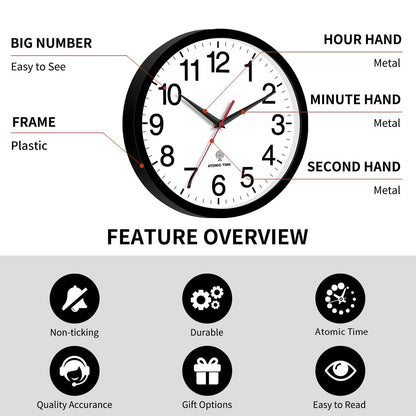 Rohioue Wall Clock Modern 8 Inch Battery Operated Silent Non Ticking Small Analog Clock for Living Room Office Home Bedroom Kitchen Bathroom(Black)