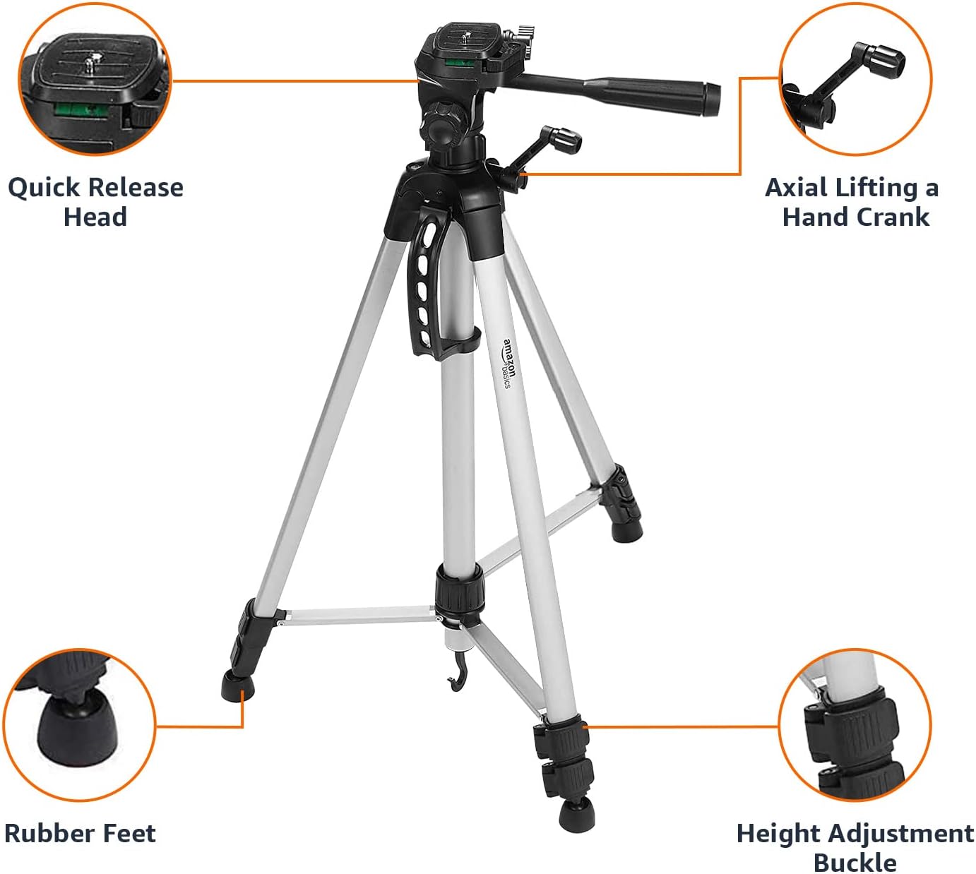 Amazon Basics 50-inch Lightweight Portable Camera Tripod Stand with Quick-Release Plate, Adjustable Height, Aluminum, for Travel Photography, Champagne