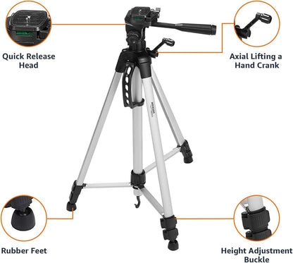 Amazon Basics 50-inch Lightweight Portable Camera Tripod Stand with Quick-Release Plate, Adjustable Height, Aluminum, for Travel Photography, Champagne