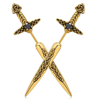 Hisatan Sword Earrings for Men Women, Stainless Steel Gothic Dagger Celtic Knot Irish Studs Earrings, Cool Punk Hip Pop Cubic Zirconia Dangle Goth Screw Spike Earring Jewelry