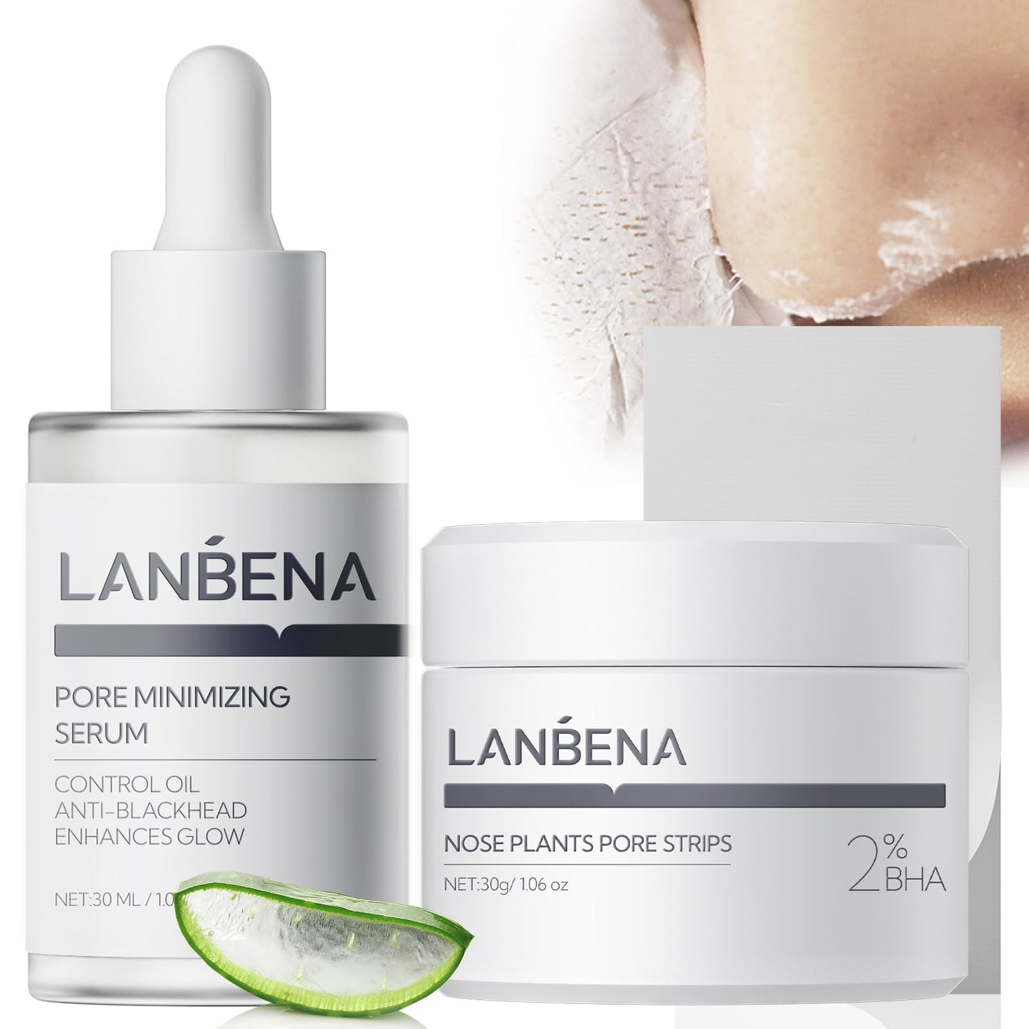 LANBENA 2.0 Nose Pore Strips, Blackhead Remover Mask with Salicylic Acid, Amazonian White Clay, Pore Cleanser Purifying Peel off Face Mask with 60 PCS Strips, Aloe Facial Mask(1.05 Ounce)