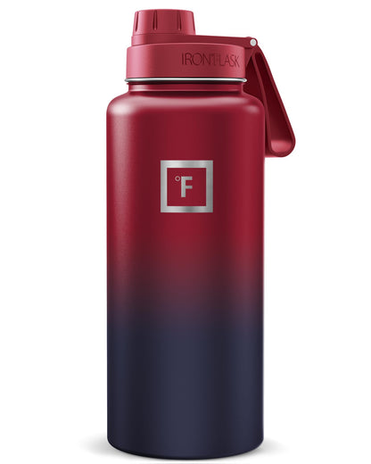IRON °FLASK Camping & Hiking Hydration Flask with Straw, Wide Mouth Insulated Stainless Steel Sports Water Bottle - Midnight Black 24 oz - Straw (1 Lid)