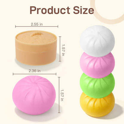 4 Pack Dumpling Squishies Toy Mystery Box Random Color, Colorful Dumplings Stress Balls Fidget Sensory Toy, Bun with Food Steamer Stretchy Desk Toys Soft Squeeze Decompression Dough for Adults Kids