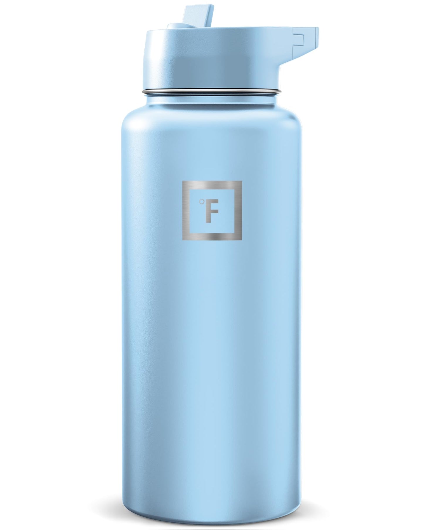 IRON °FLASK Camping & Hiking Hydration Flask with Straw, Wide Mouth Insulated Stainless Steel Sports Water Bottle - Midnight Black 24 oz - Straw (1 Lid)