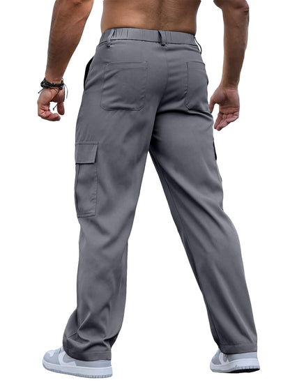 Comdecevis Mens Casual Cargo Pants Baggy Straight Leg Sweatpants with Large Flap Pockets Hiking Sports Trousers