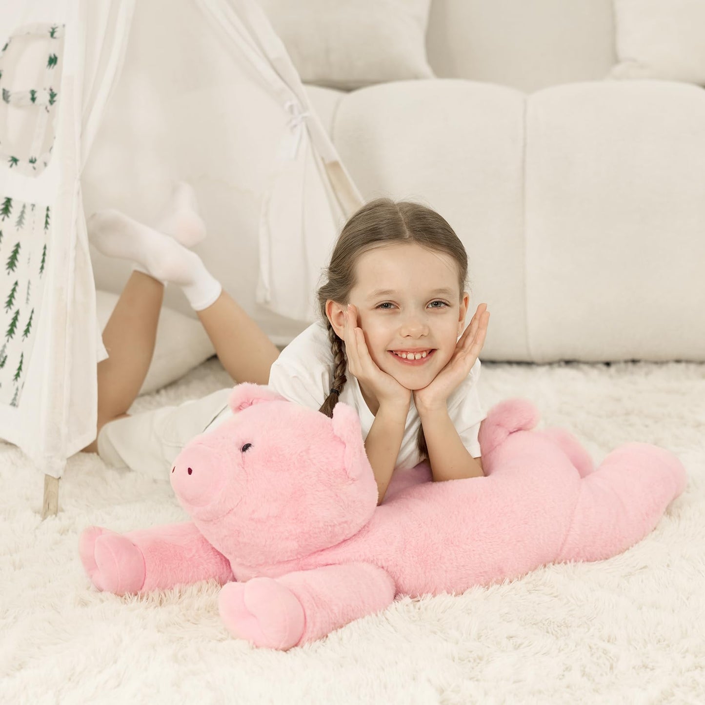 MaoGoLan 47" Giant Axolotl Stuffed Animal,Ultra Soft Salamander Kids Body Pillow Plush,4 Feet Jumbo Throw Pillow Plushie for Axolotl Lover,Home Decor,Gifts