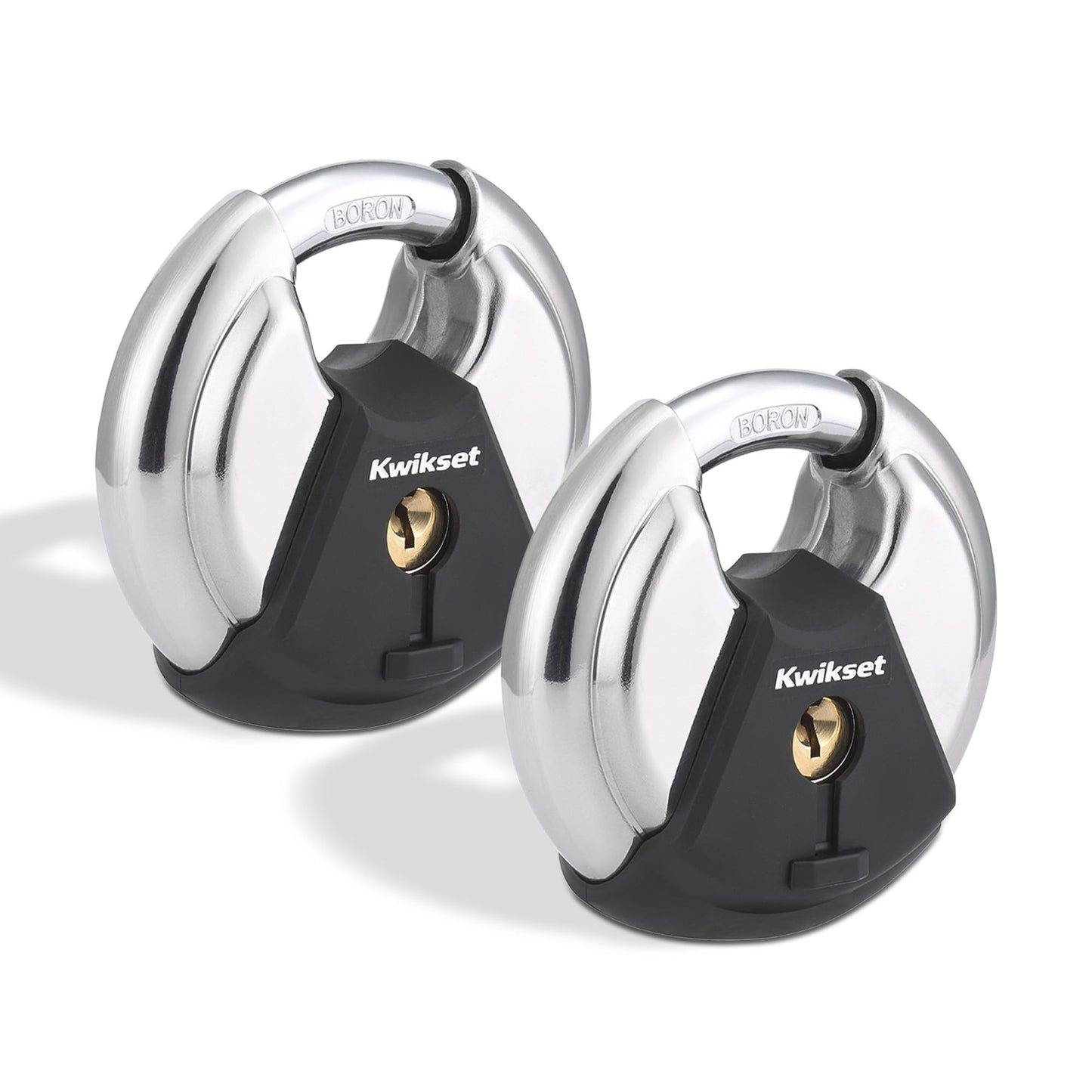 Kwikset Discus Padlock with Boron Carbide Shackle, High Security Outdoor Storage and Gate Lock, 2-3/4 in Body, 1 Pack, Silver